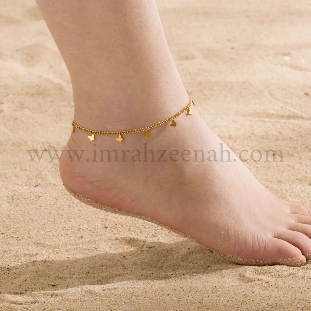 gold plated butterfly anklet, 316l stainless steel