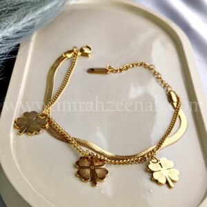 Golden Clover Charm Bracelet – Stainless Steel Layered Design