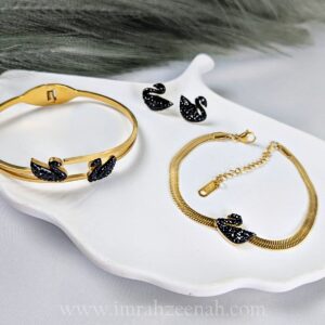 Black Swan Jewelry Set – Bangle, Bracelet & Earrings