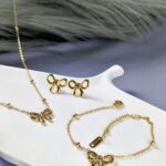 Bow Necklace Jewelry Set – Necklace, Bracelet & Studs
