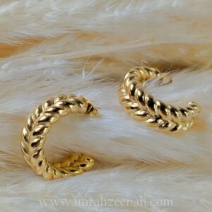 Braided Rope Gold Hoop Earrings with twisted rope design in gold finish.