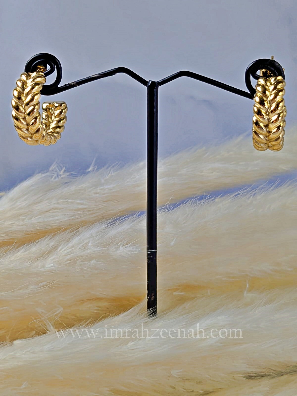Braided Rope Gold Hoop Earrings with twisted rope design in gold finish.