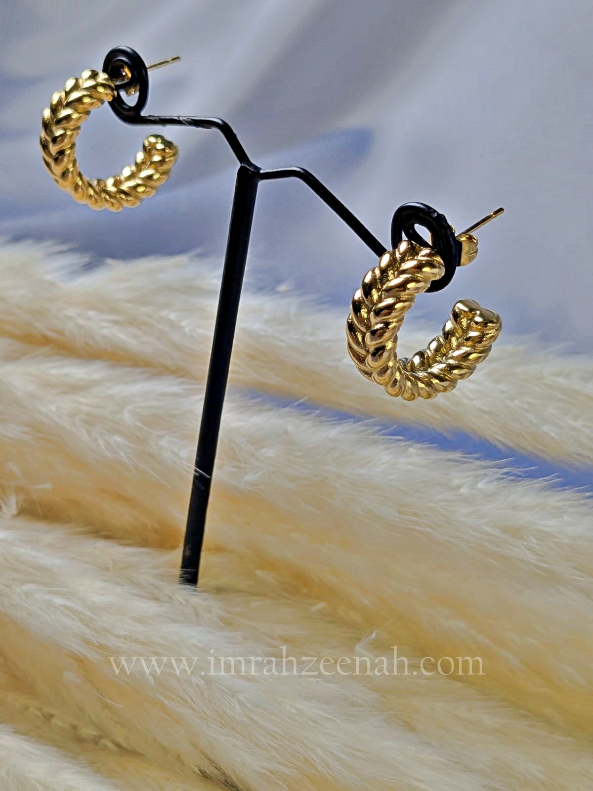 Braided Rope Gold Hoop Earrings with twisted rope design in gold finish.