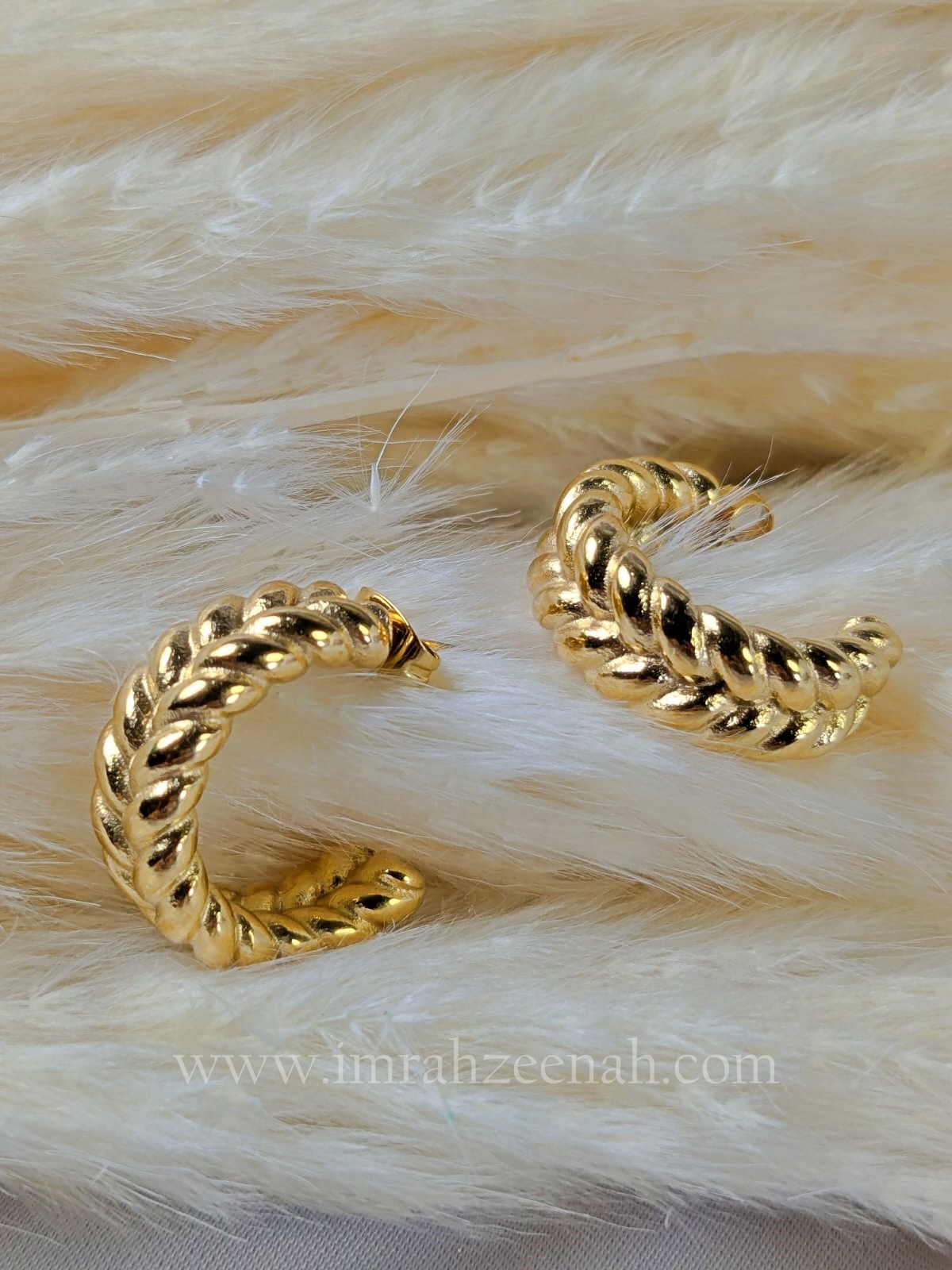 Braided Rope Gold Hoop Earrings with twisted rope design in gold finish.