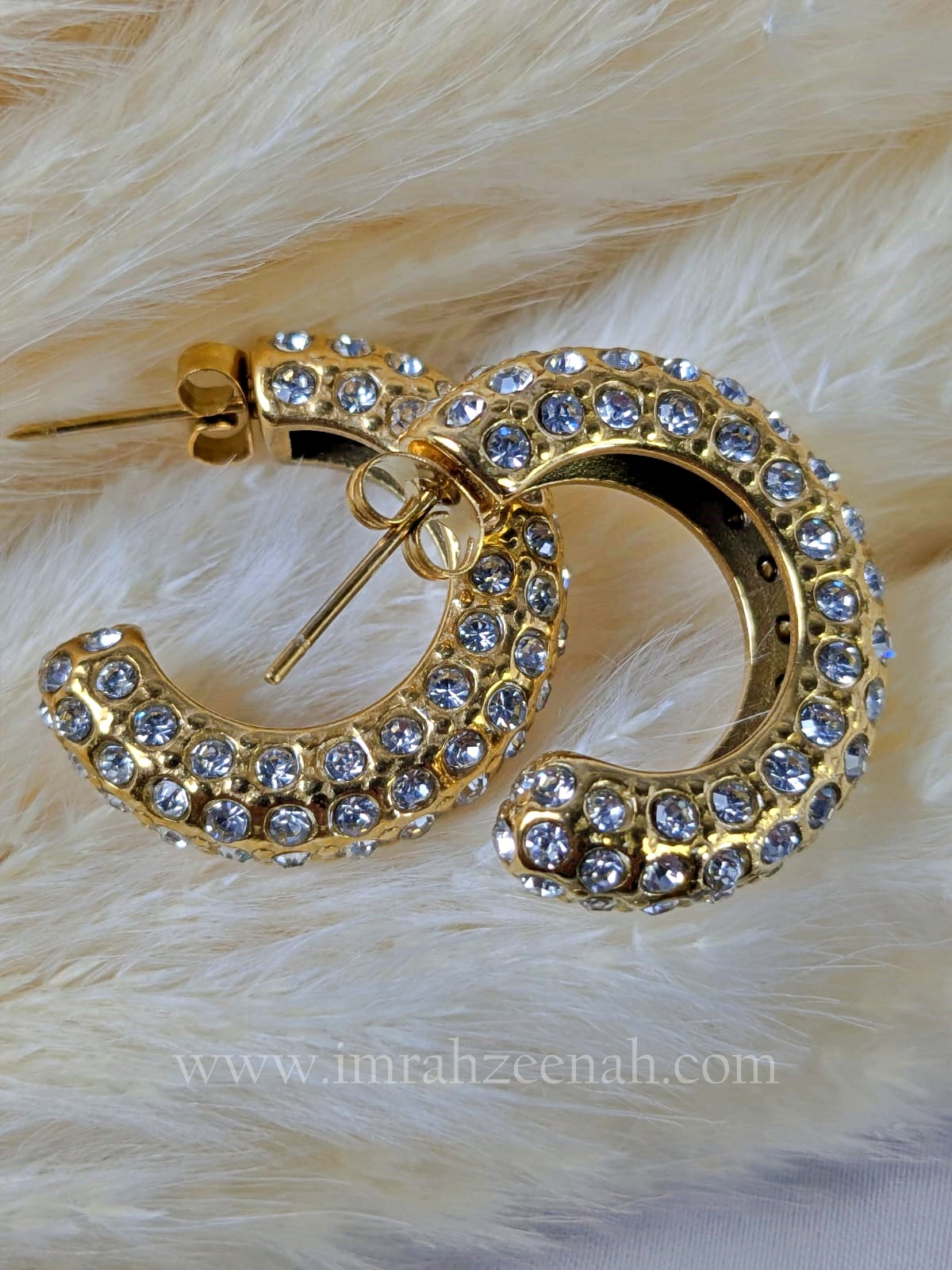 Gold Hoop Earrings with Crystals – Statement Jewelry