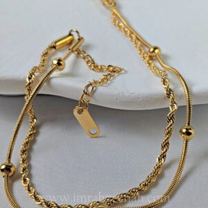 Dual Chain Anklet – Cordena Rope & Golden Ball Beads Waterproof Jewelry