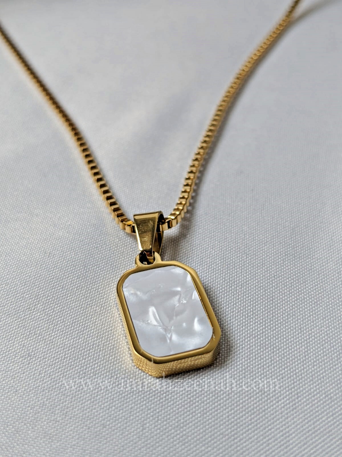 Dual-Tone Rectangle Chip Pendant Necklace Black & White Stainless Steel