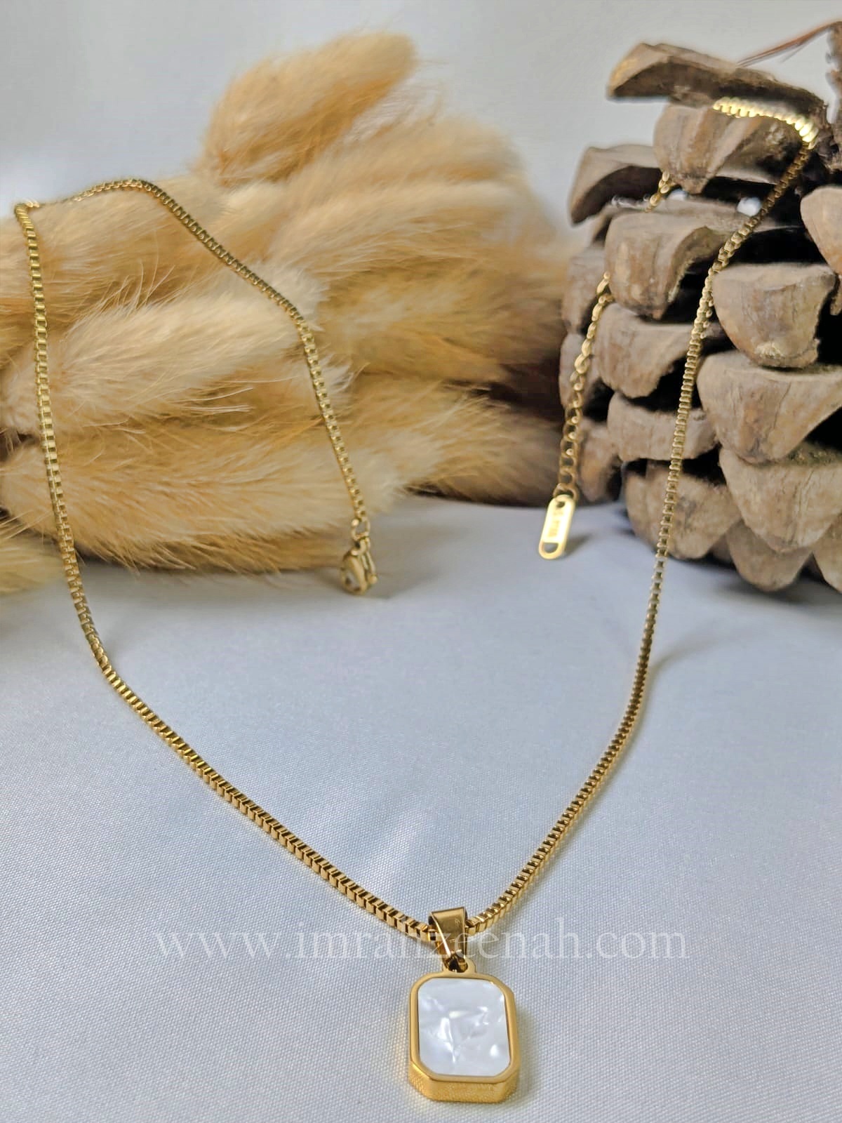 Dual-Tone Rectangle Chip Pendant Necklace Black & White Stainless Steel