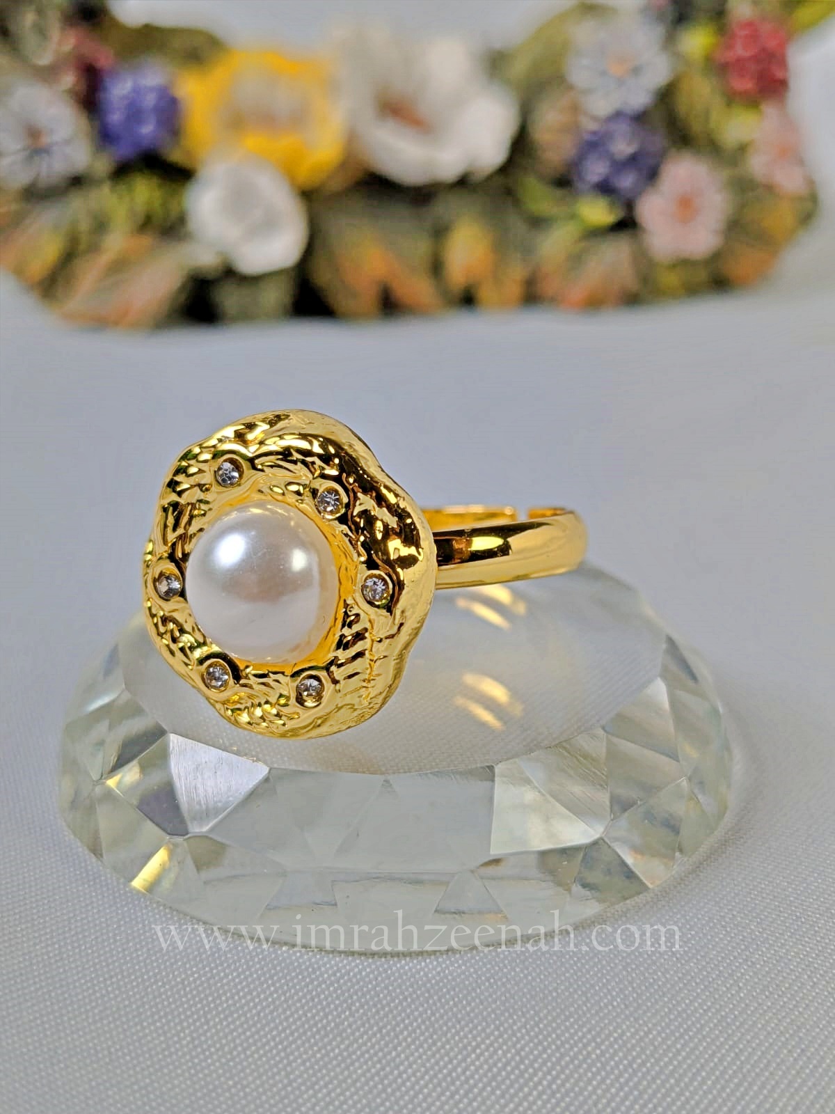 Elegant Pearl Adjustable Ring – Gold plated, waterproof, hypoallergenic ladies jewelry