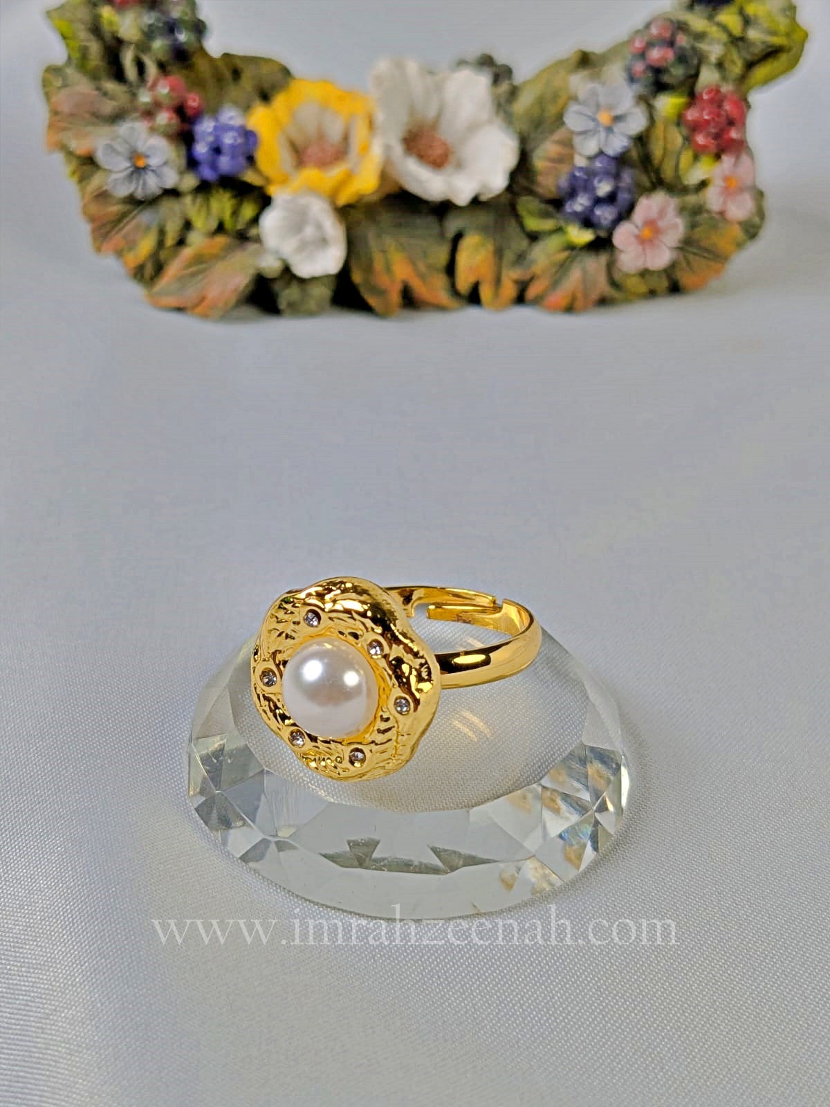 Elegant Pearl Adjustable Ring – Gold plated, waterproof, hypoallergenic ladies jewelry