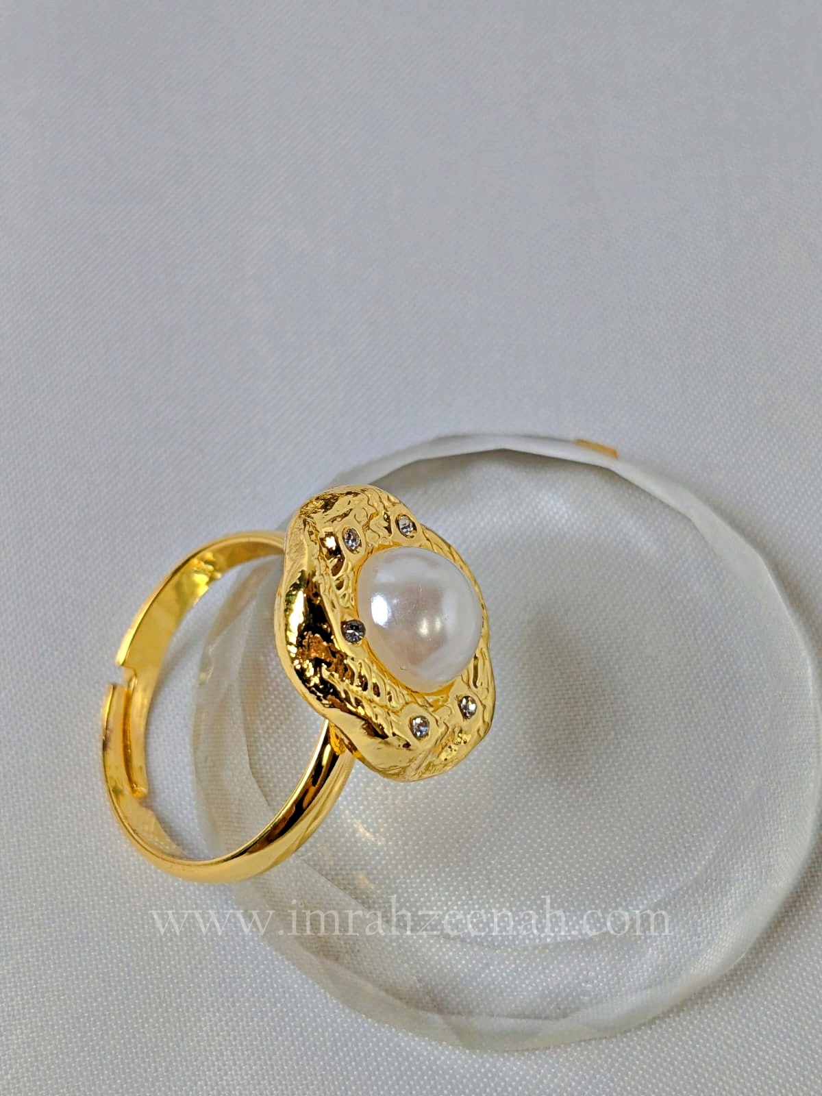 Elegant Pearl Adjustable Ring – Gold plated, waterproof, hypoallergenic ladies jewelry