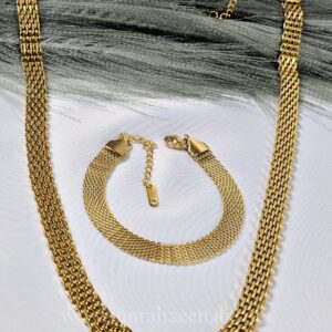 Gold Mesh Jewelry Set with Necklace & Bracelet – Waterproof, Anti Tarnish, Stainless Steel, Hypoallergenic