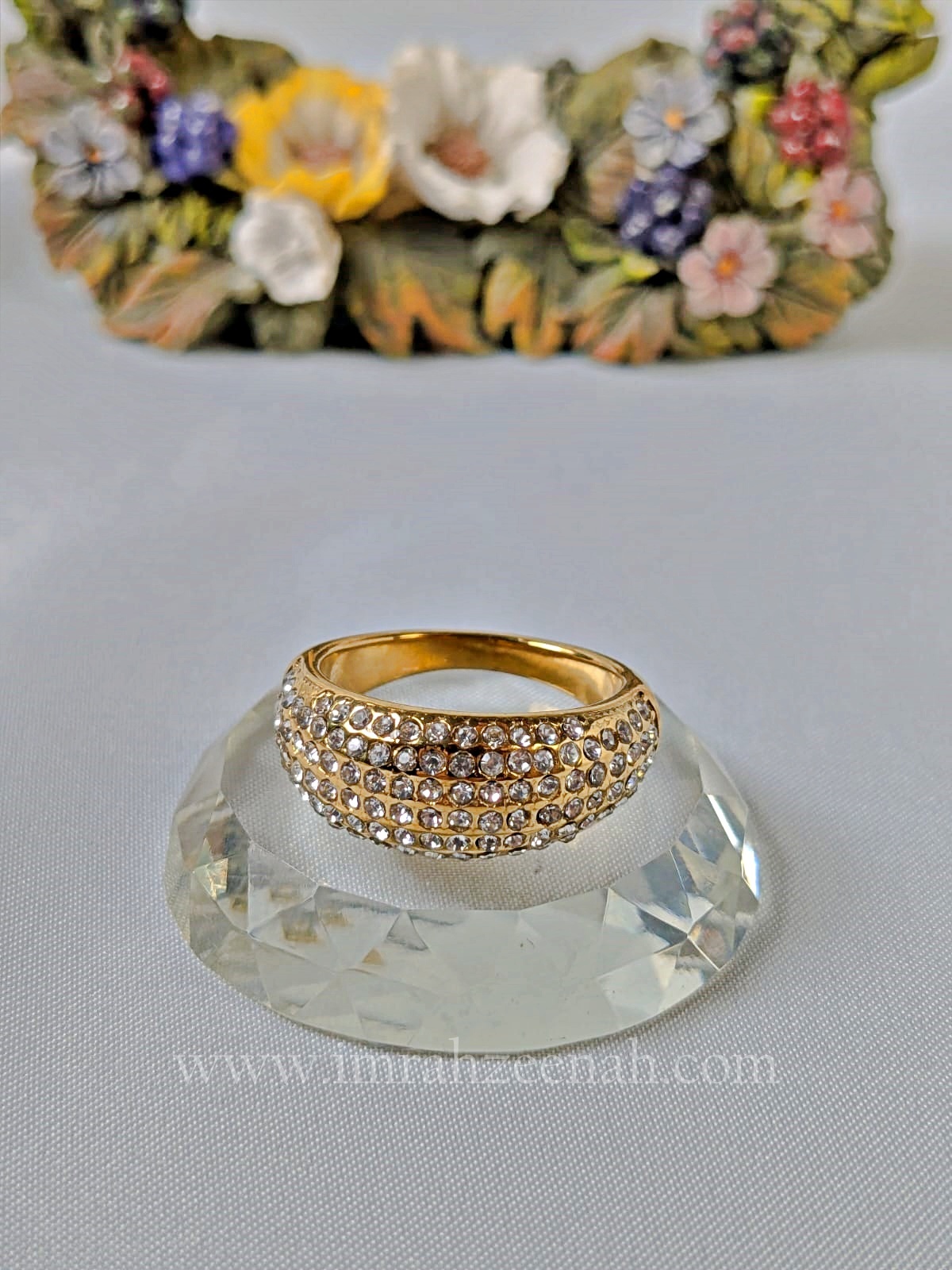 Gold Multi-Row Crystal Dome Ring – Stainless Steel, Anti Tarnish