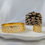 Gold Plated Adjustable Wide Cuff & Ring Set - 010