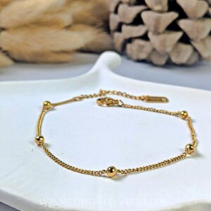 Golden Beaded Ball Chain Anklet – Waterproof & Anti-Tarnish
