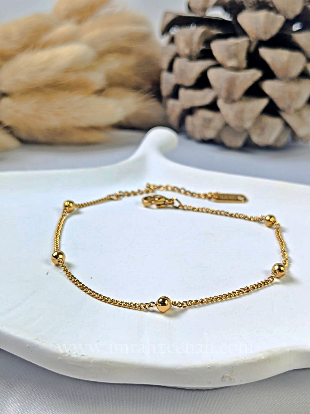 Golden Beaded Ball Chain Anklet – Waterproof & Anti-Tarnish