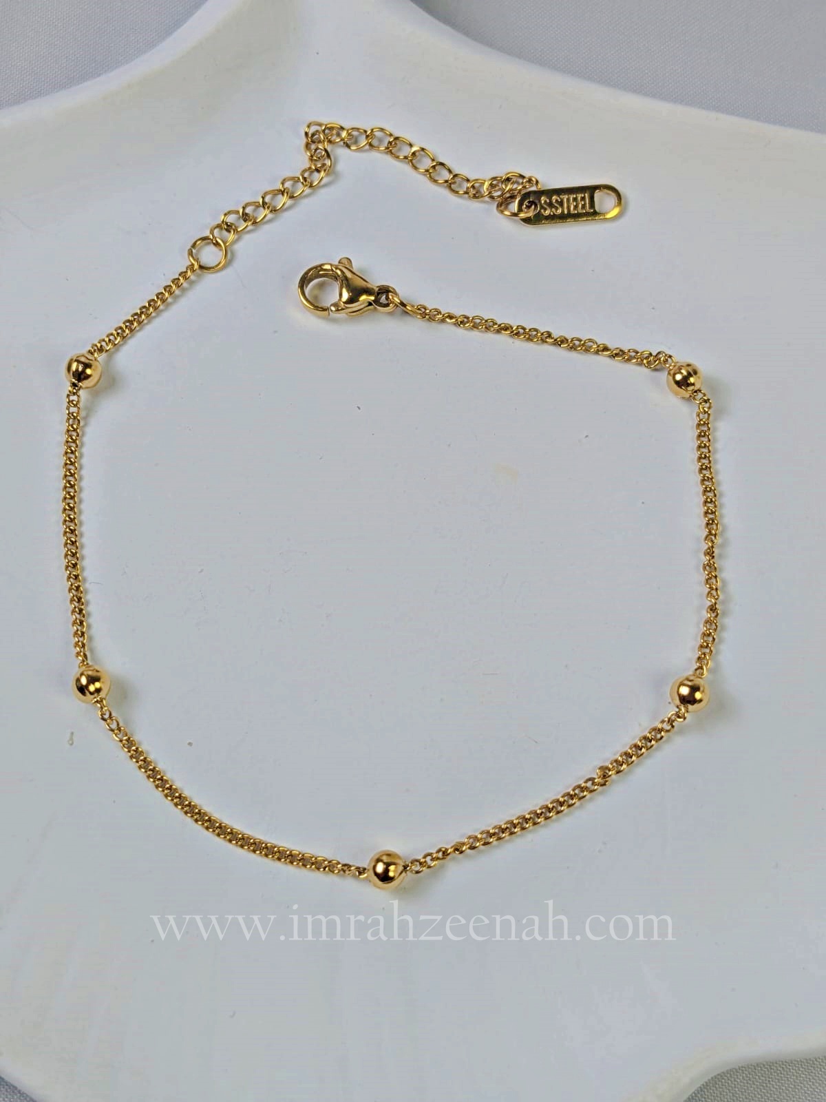 Golden Beaded Ball Chain Anklet – Waterproof & Anti-Tarnish