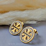 Golden Round Emblem Studs – Gold Plated Stainless Steel