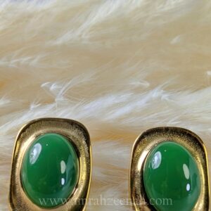 Green Gemstone Earrings in Gold Finish