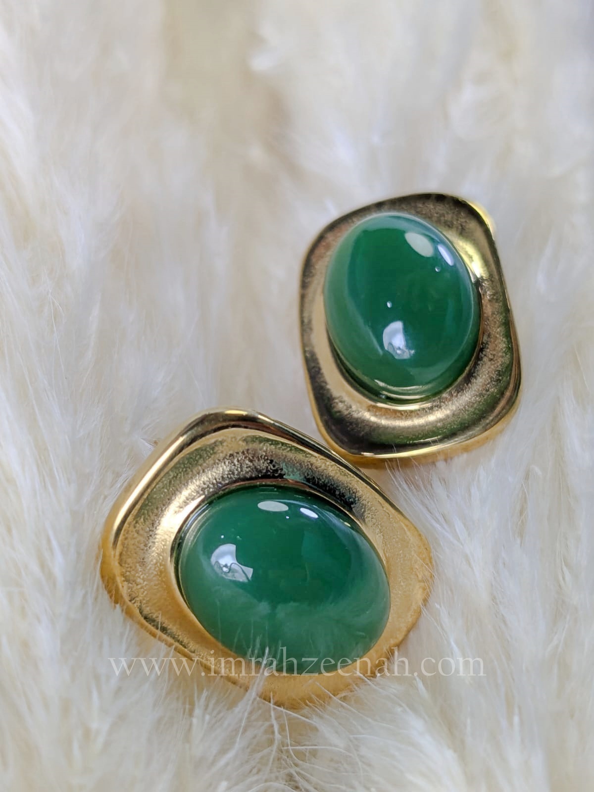 Green Gemstone Earrings in Gold Finish