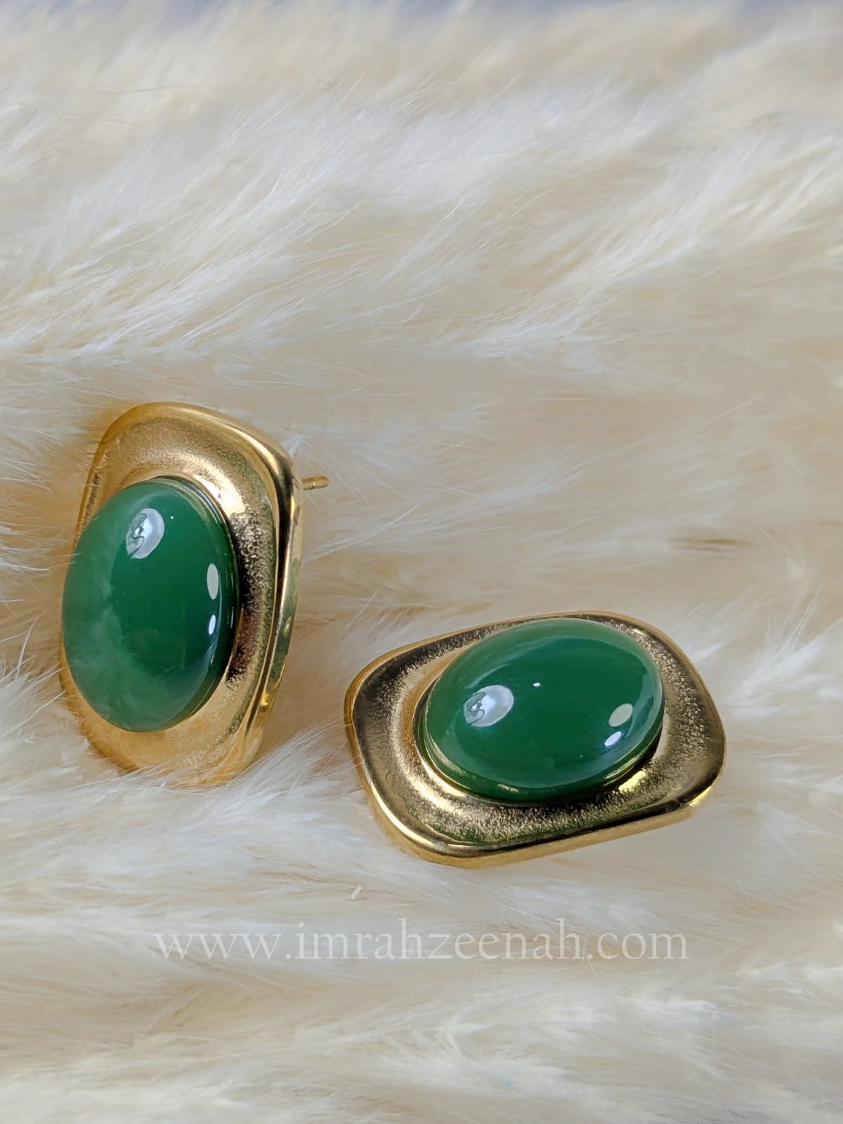 Green Gemstone Earrings in Gold Finish