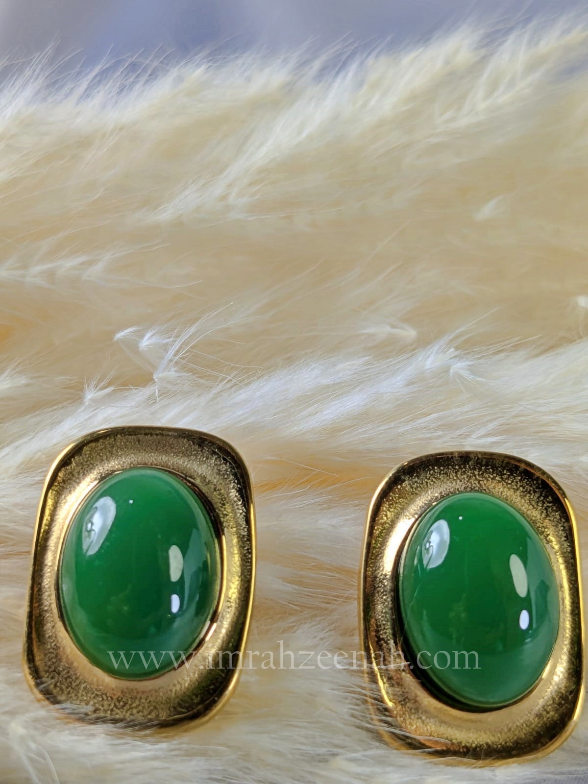 Green Gemstone Earrings in Gold Finish