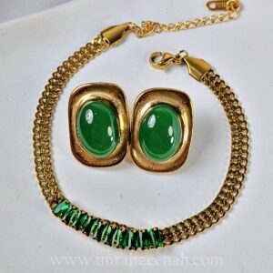 Green Gemstone Jewelry Set – Bracelet & Earrings