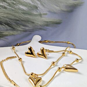 Heart Necklace Jewelry Set with Bracelet & Stud Earrings – Waterproof, Anti Tarnish, Stainless Steel, Hypoallergenic