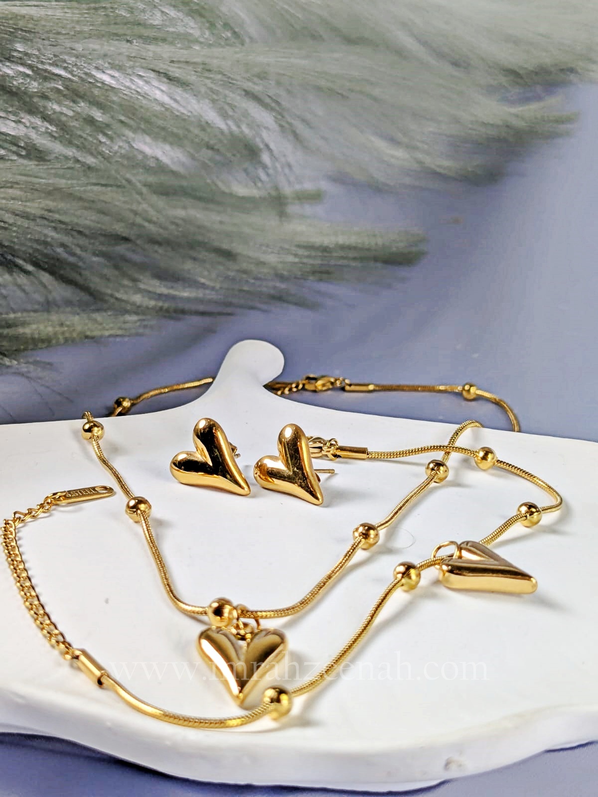 Heart Necklace Jewelry Set with Bracelet & Stud Earrings – Waterproof, Anti Tarnish, Stainless Steel, Hypoallergenic