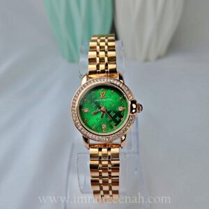 LV Inspired watch with diamontees green color stainless steel bracelet