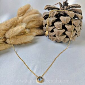 Minimal white crystal circle pendant necklace with golden thin chain stainless steel