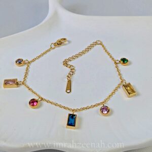 Multicolor Gem Bracelet with Stainless Steel Chain