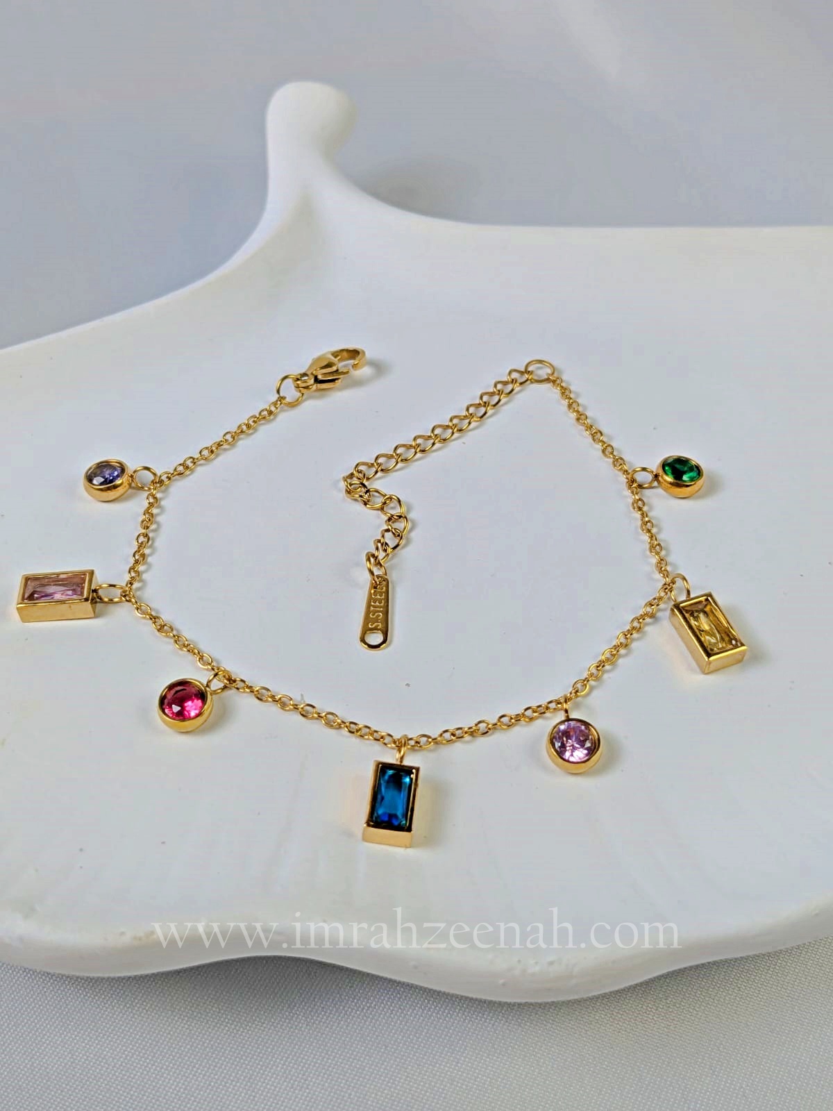 Multicolor Gem Bracelet with Stainless Steel Chain