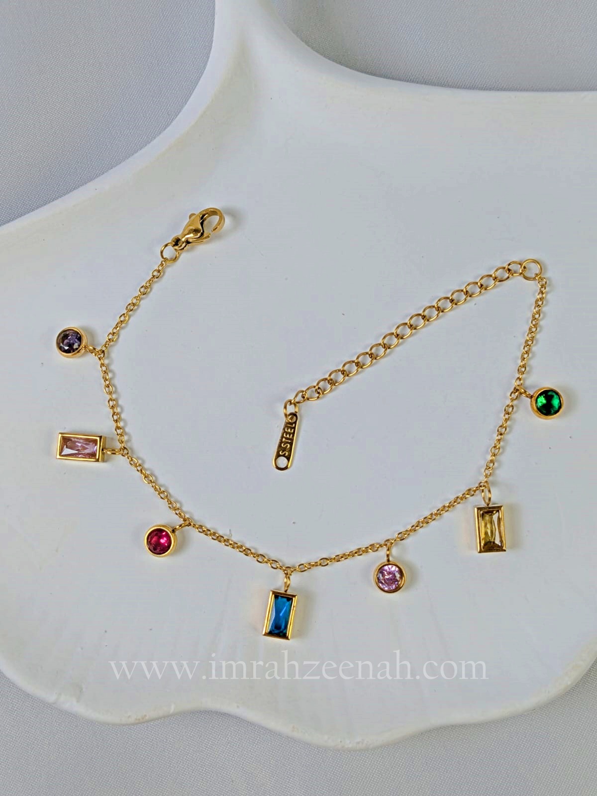 Multicolor Gem Bracelet with Stainless Steel Chain