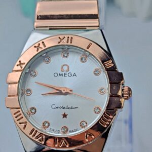 omega constellation inspired ladies wrist watch stainless steel bracelet two tone rosegold and silver