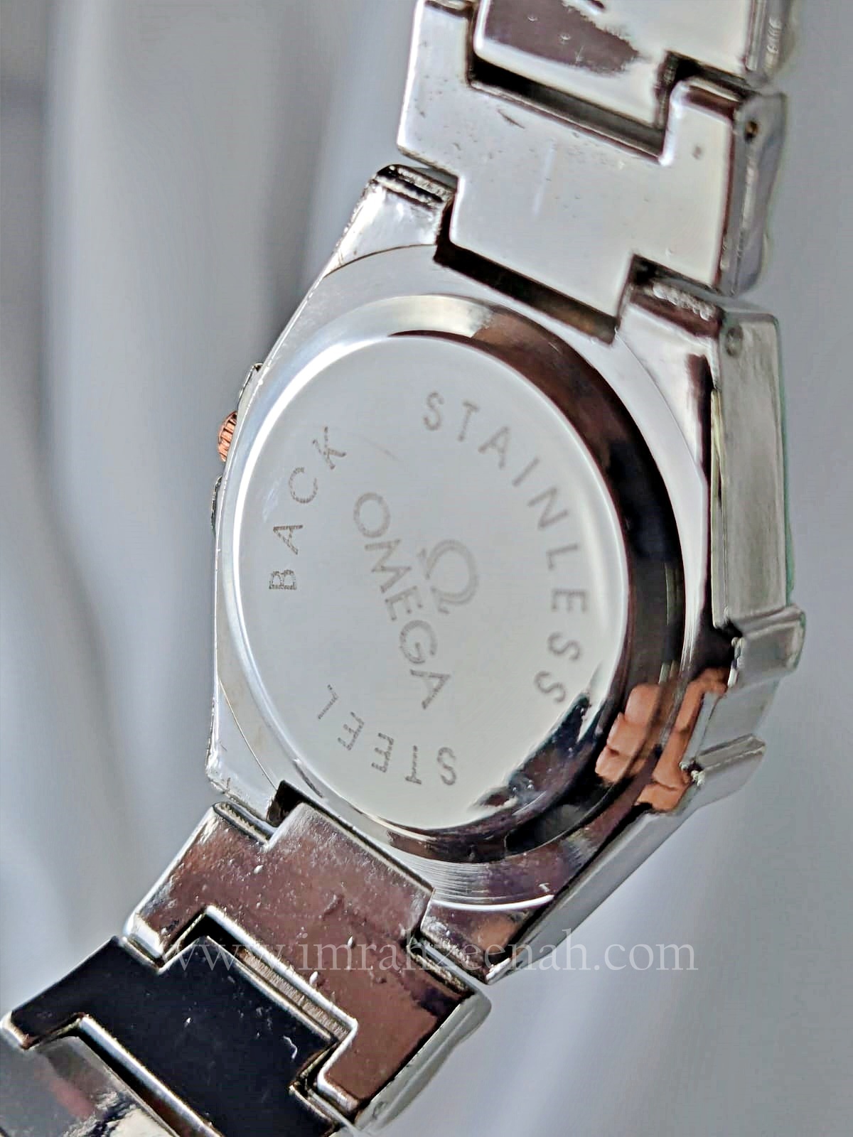 omega constellation inspired ladies wrist watch stainless steel bracelet two tone rosegold and silver