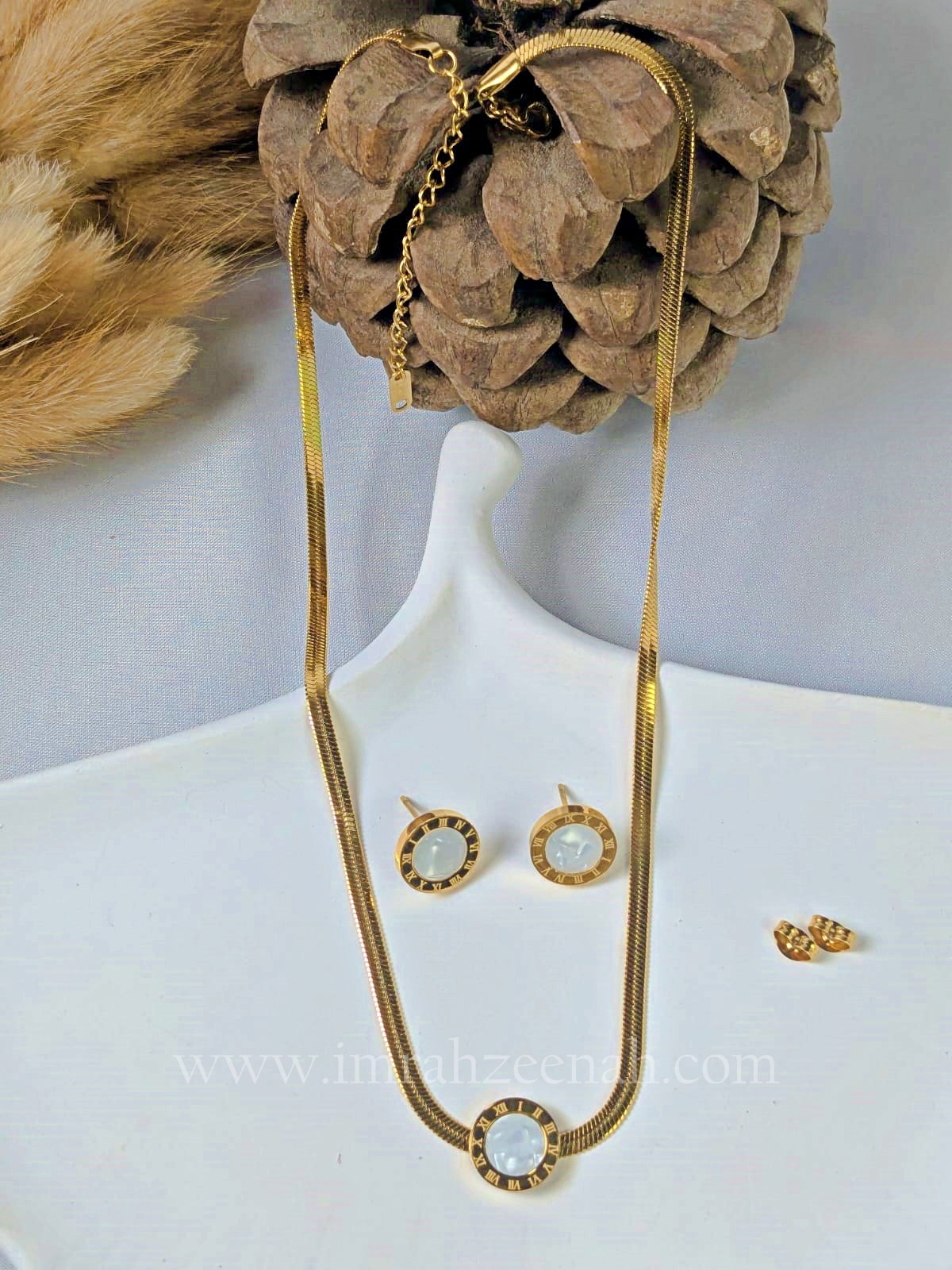 Roman Numeral Necklace & Studs Set - White & Black Variants