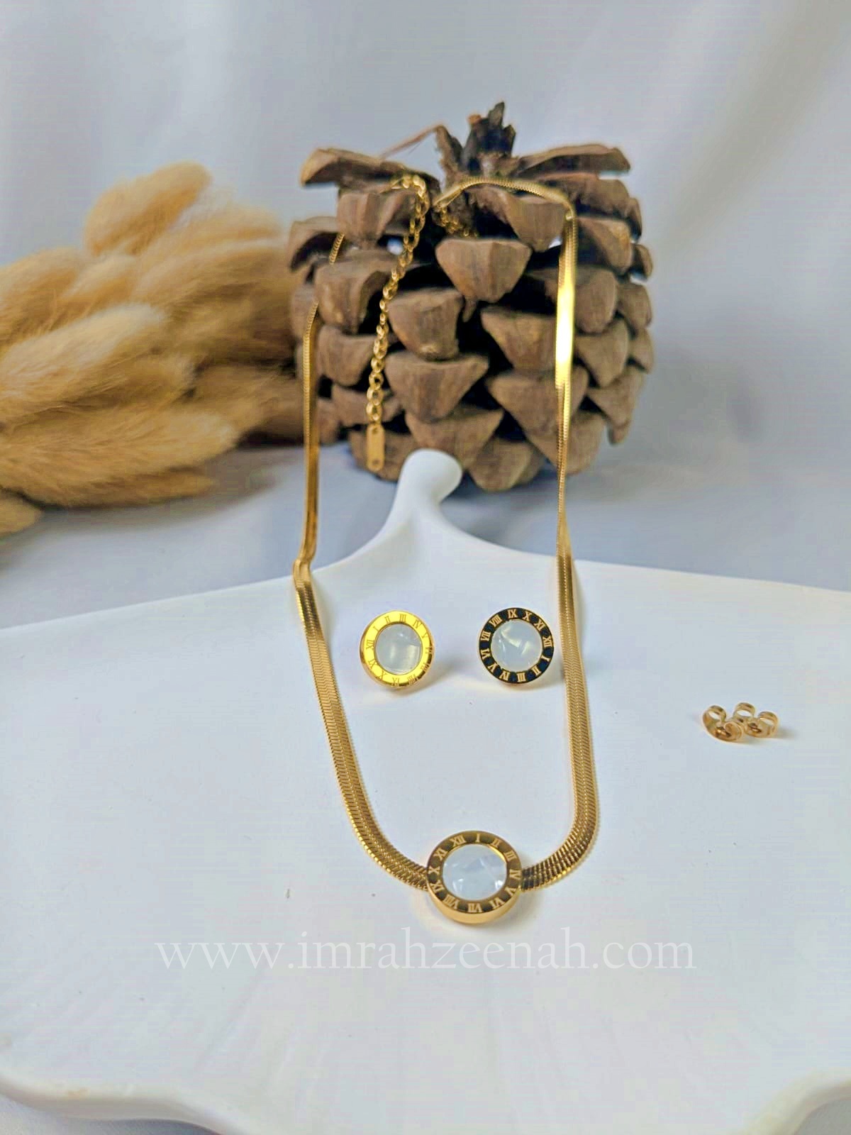 Roman Numeral Necklace & Studs Set - White & Black Variants