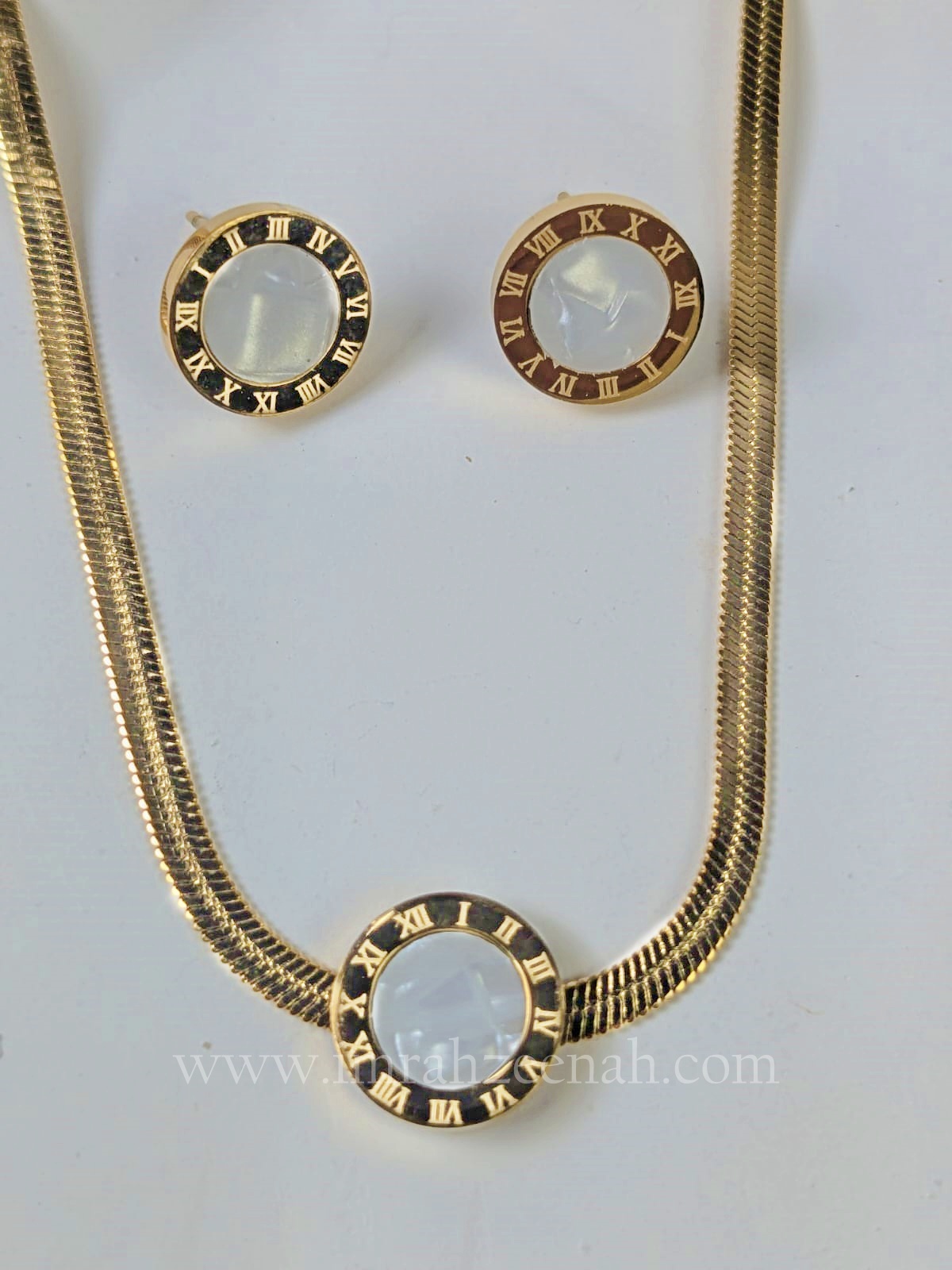 Roman Numeral Necklace & Studs Set - White & Black Variants