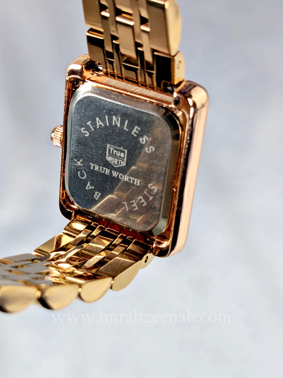 True worth rose gold ladies rectangle watch, stainless steel butterfly clasp