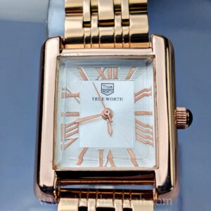True worth rose gold ladies rectangle watch, stainless steel butterfly clasp