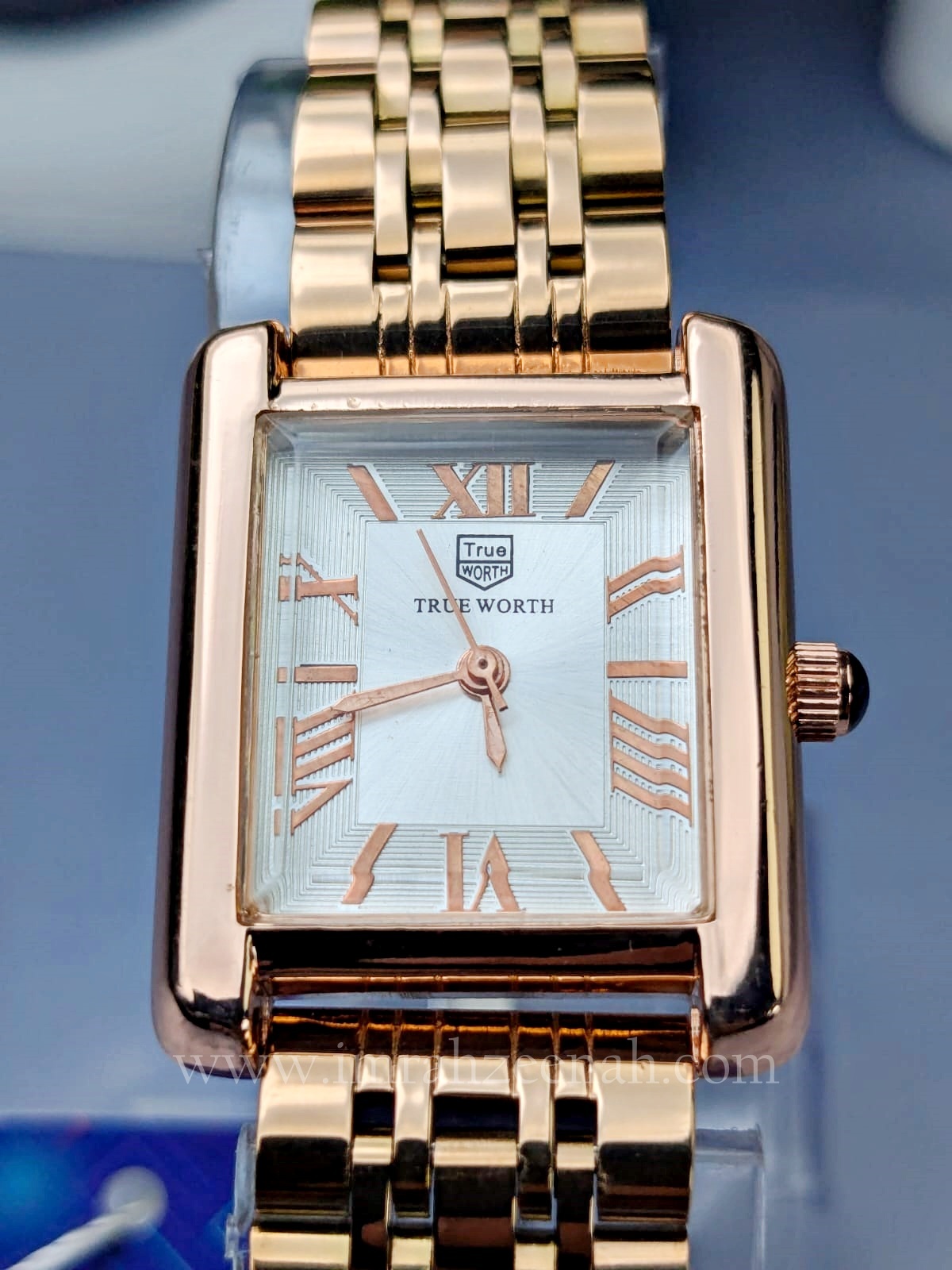 True worth rose gold ladies rectangle watch, stainless steel butterfly clasp