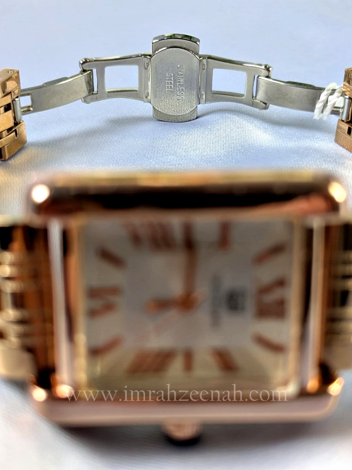 True worth rose gold ladies rectangle watch, stainless steel butterfly clasp