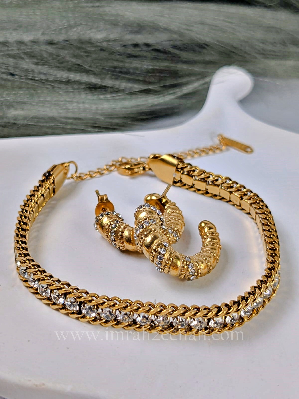 tennis style bracelet and diamontee circle earrings set