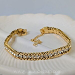 Tennis Style Bracelet with Gold Plating and Sparkling Crystals