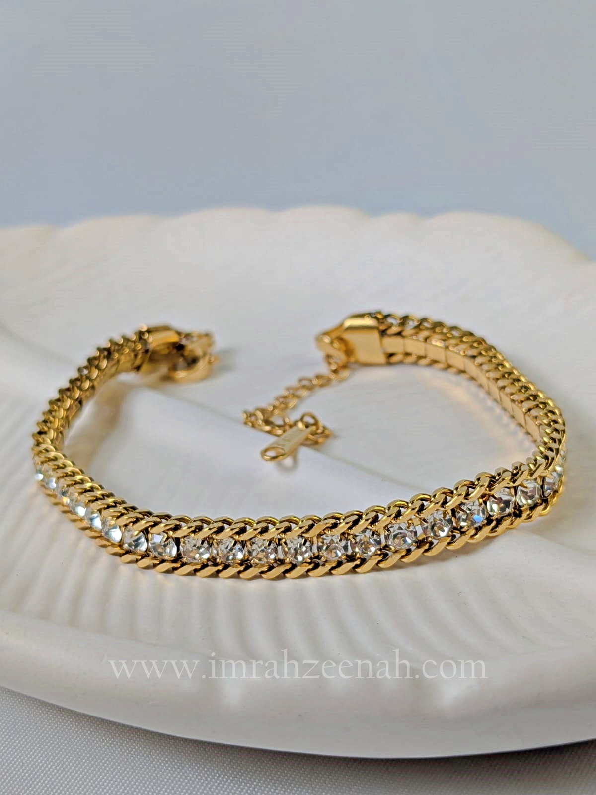 Tennis Style Bracelet with Gold Plating and Sparkling Crystals