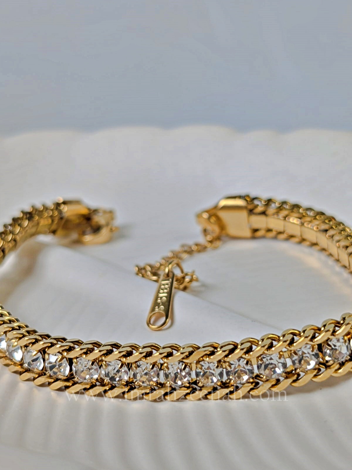 Tennis Style Bracelet with Gold Plating and Sparkling Crystals