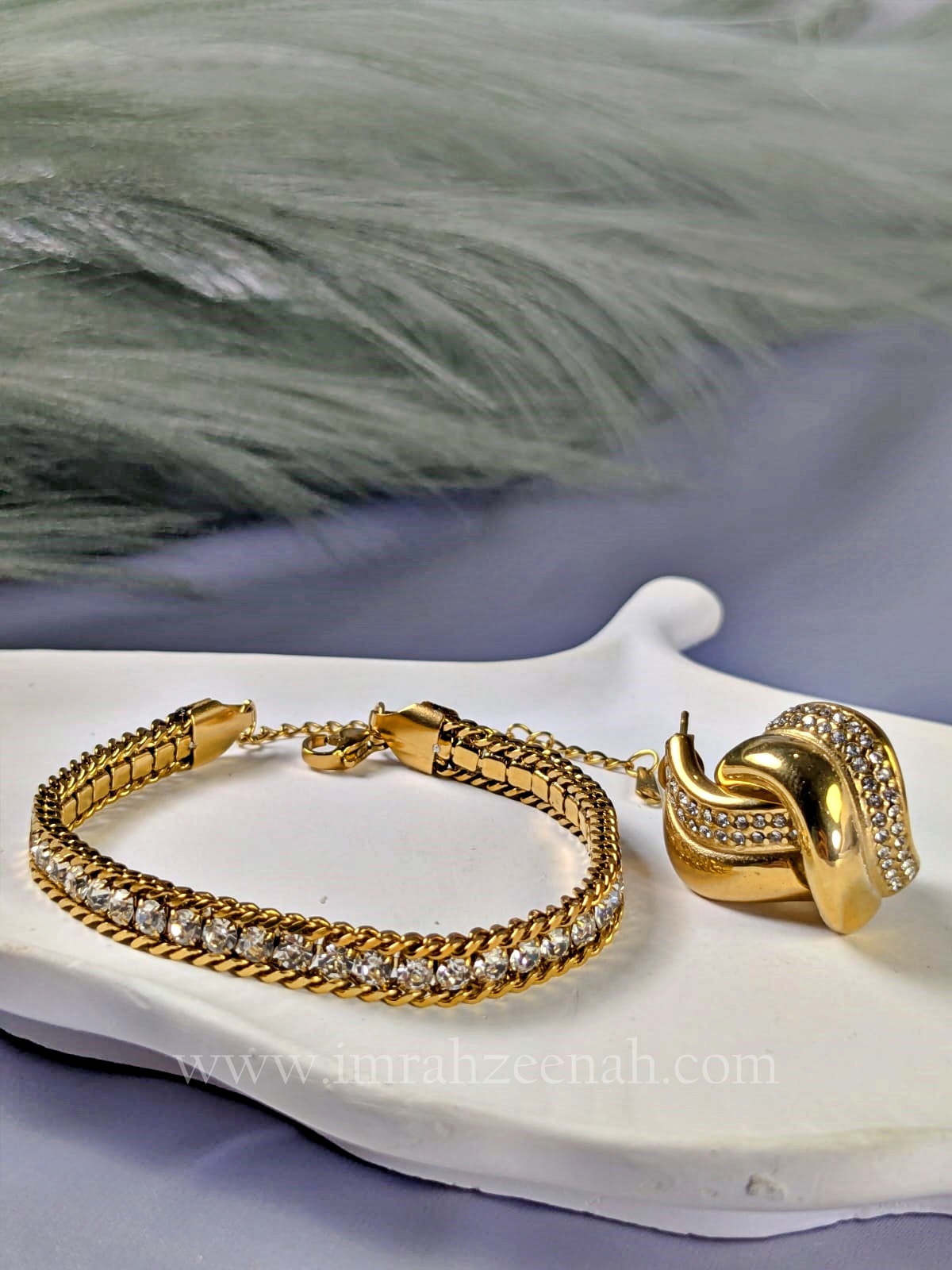 tennis style bracelet and studs jewelry set