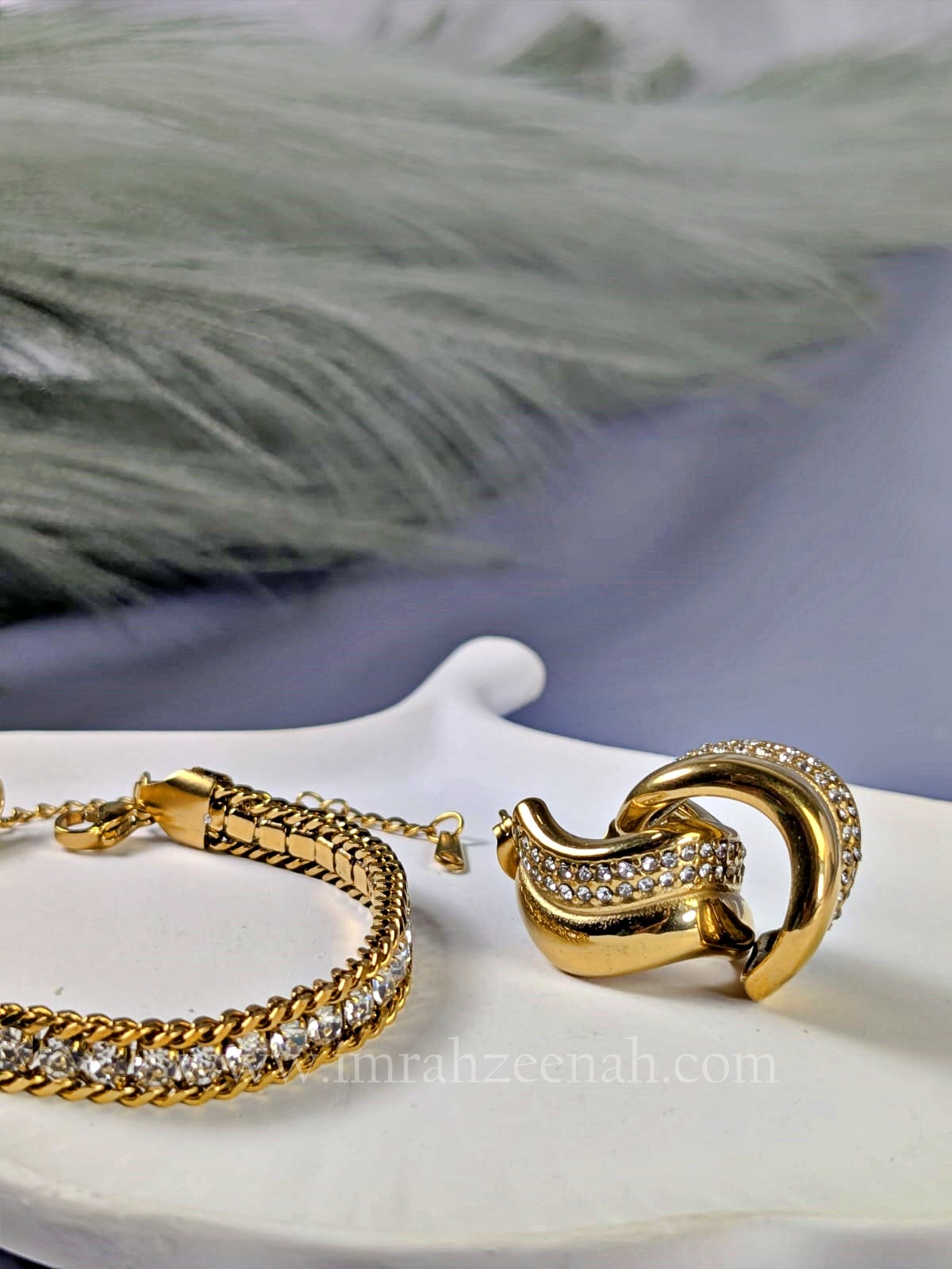 tennis style bracelet and studs jewelry set