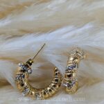 Textured Gold Hoop Earrings with Crystals